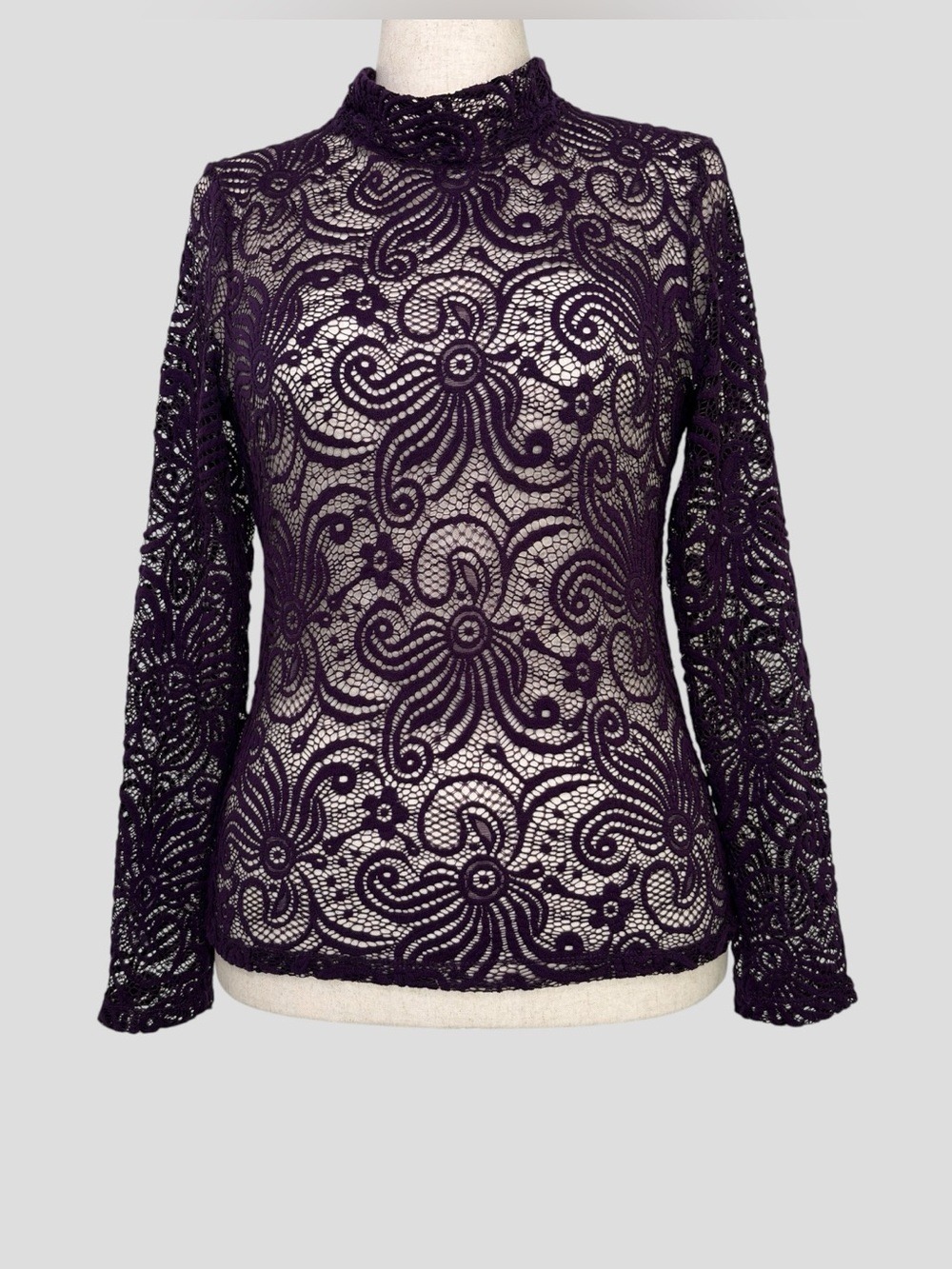 Purple Snow Purple Sheer Lace Top XL Mock Neck Y2K Whimsigoth Dark Fairy Goth - Picture 3 of 12